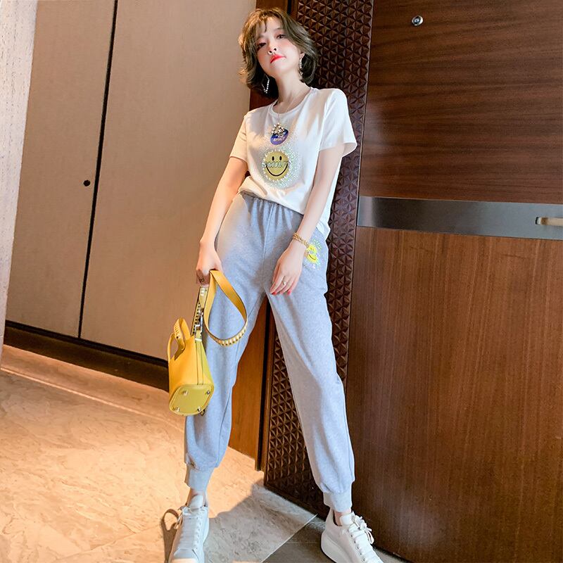 ラインストーンストレッチウェスト薄手パンツ サマー エラスティック 伸縮 大人ガーリー スウィート キュート カジュアル 夏物 MIUCO48016951740