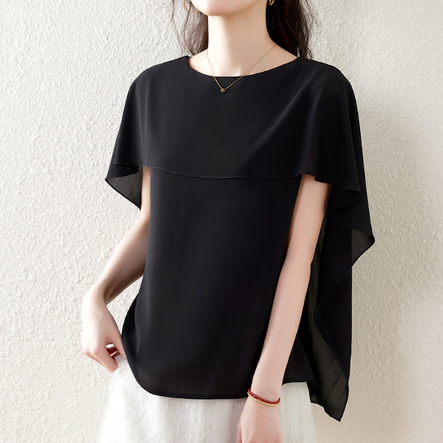 Shawl stitch elegant chiffon shirt ( 3color )