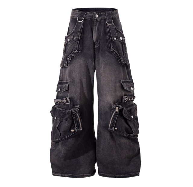 Multi-pocket work denim pants 0014