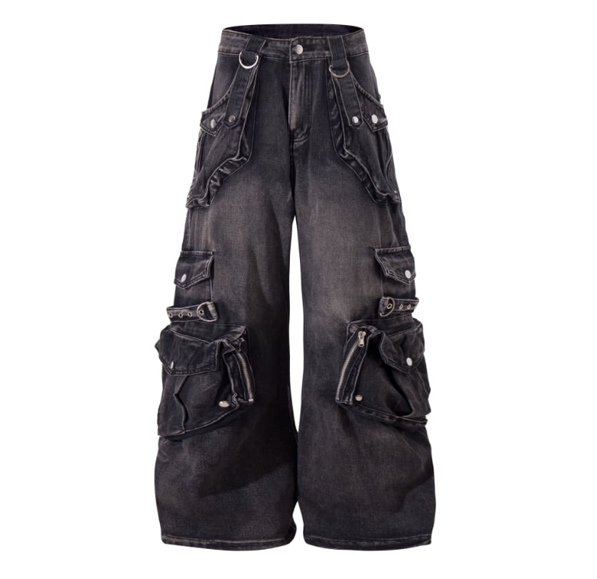 Multi-pocket work denim pants 0014