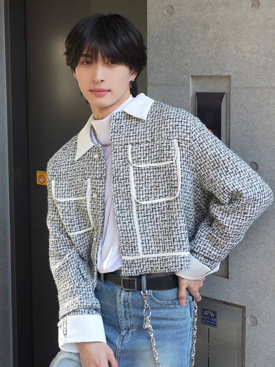 【ALUDE SELECT】 tweed jacket white ALUDE SELECT】white tweed jacket | 【ALUDE】韓国メンズファッション