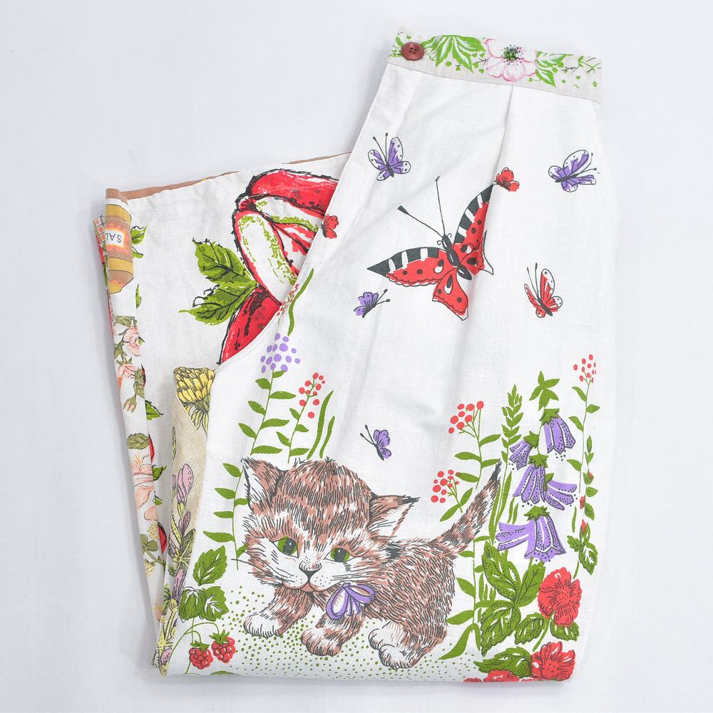 Remakeリメイク ヴィンテージ テキスタイル パッチワーク デザイン 再構築 ワイド ルーズシルエット バギーパンツ ツギハギ 古着 裏地付き レディースW67~90cm