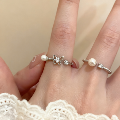 ZJ胡蝶の珠絡みリング 2点セット