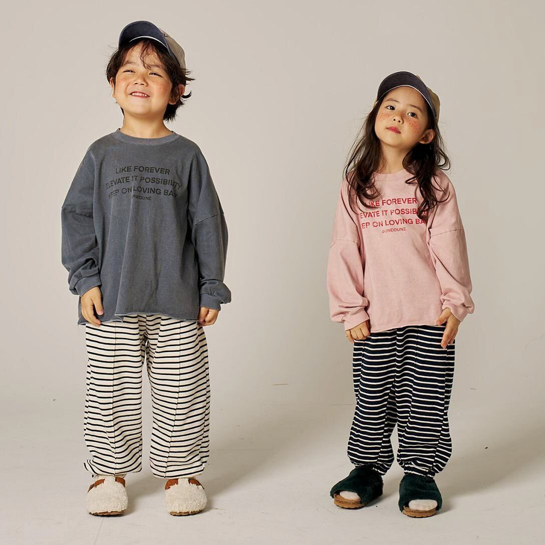 «sold out»«ジュニアサイズあり» Boneoune ボーダージョガーパンツ 2colors