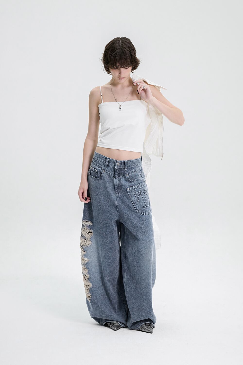 TREEMINGBIRD] Balloon Fit Damage Denim Pants [ Blue ] 正規品