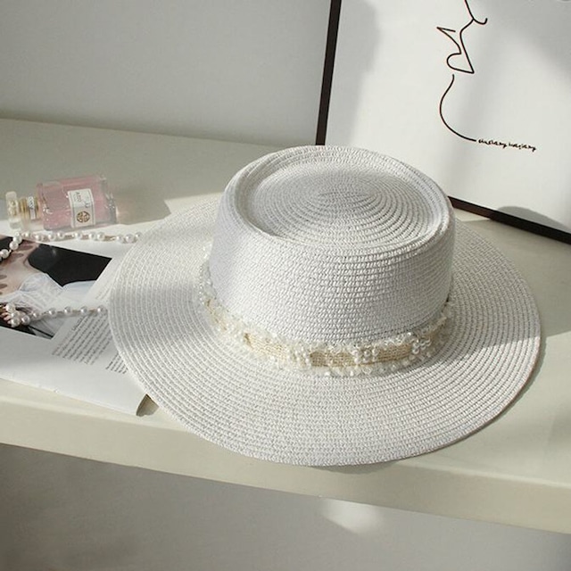 Pearl chain straw hat　B4289