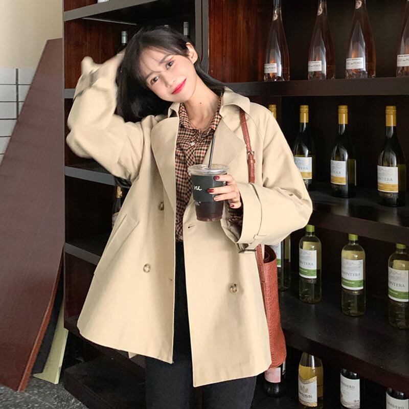 カーキスプリングオータムスタイルダブルブレストジャケット ストリート 春物 秋物 スーパーモール9600783109