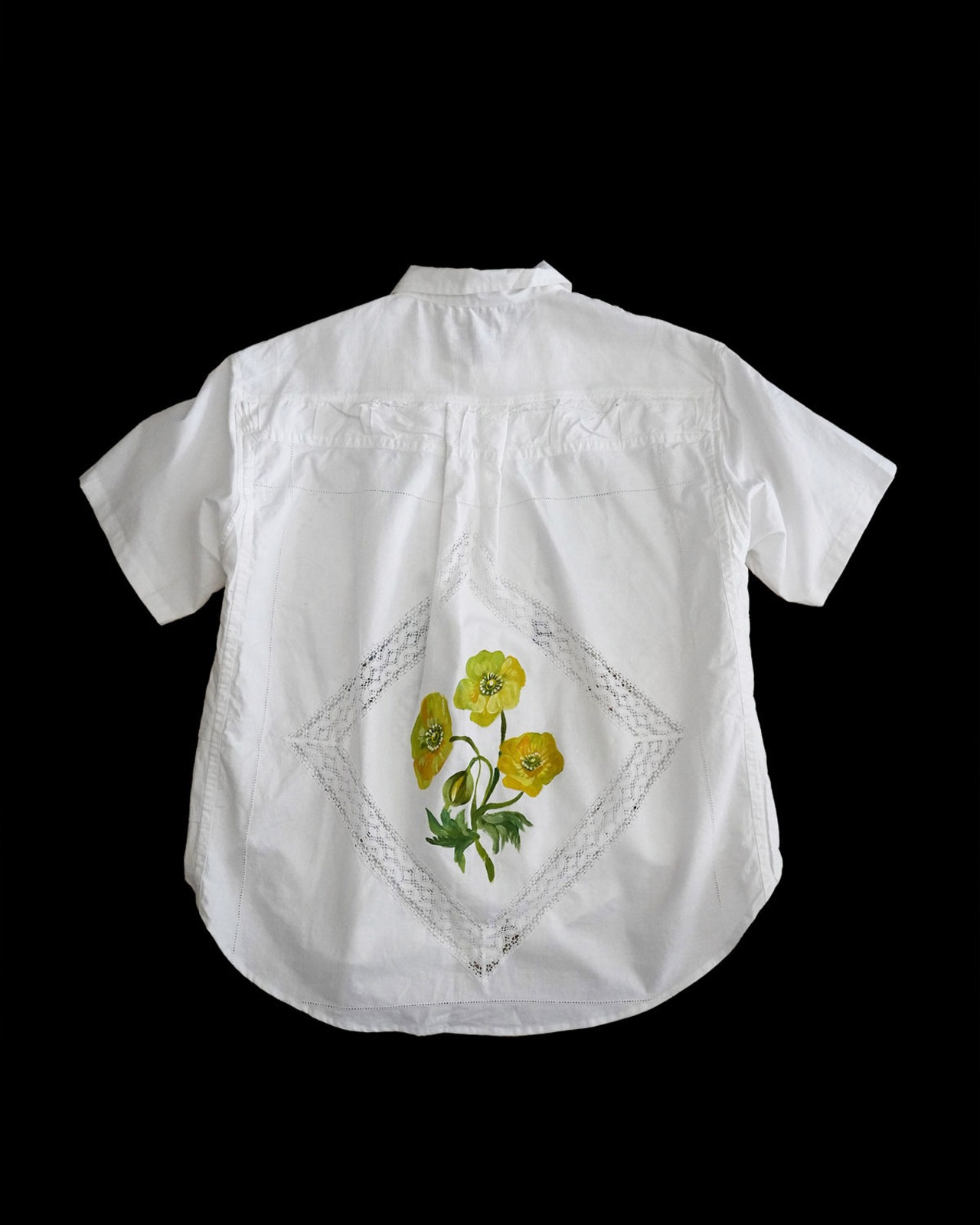 lace open collar shirt blue chamomile