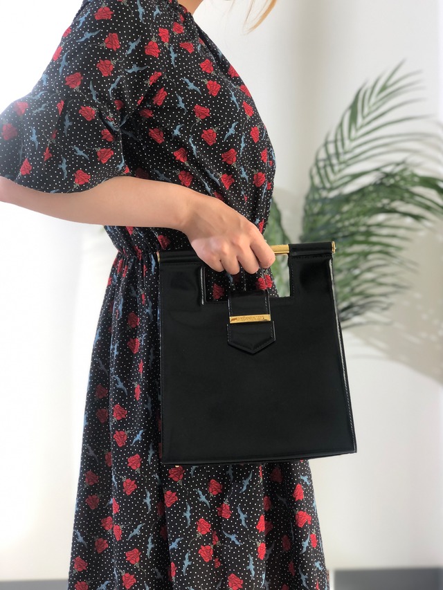 Yves Saint Laurent  イヴ・サンローラン  ロゴ レザー バーハンドル ハンドバッグ ブラック ゴールド vintage ヴィンテージ オールド vgabsa