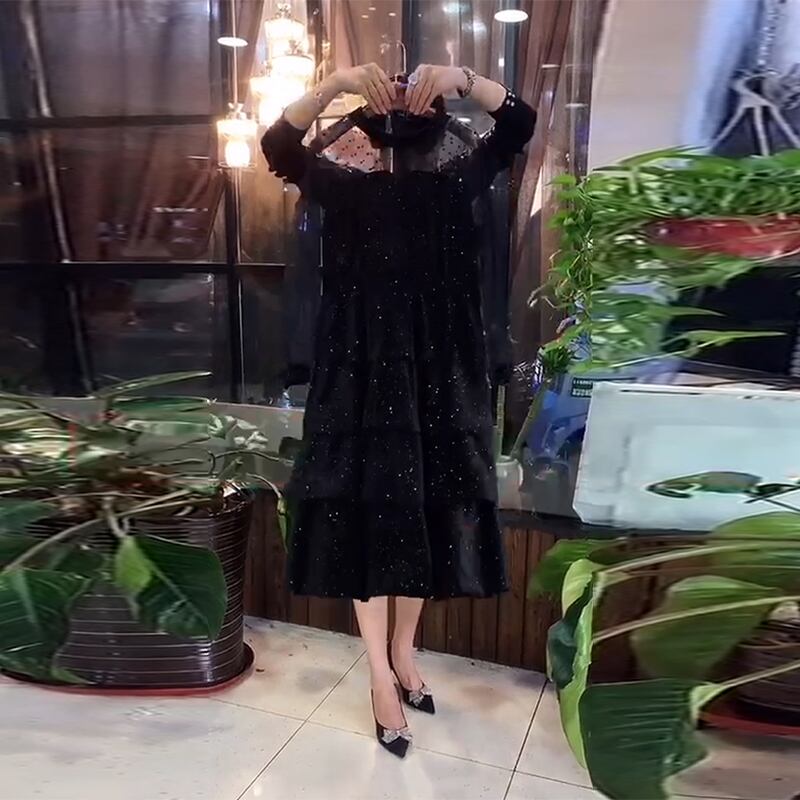 ドレス オータムスタイルスリムスカート 大きめサイズ 秋物 シルク ミックスインファッション10696631157