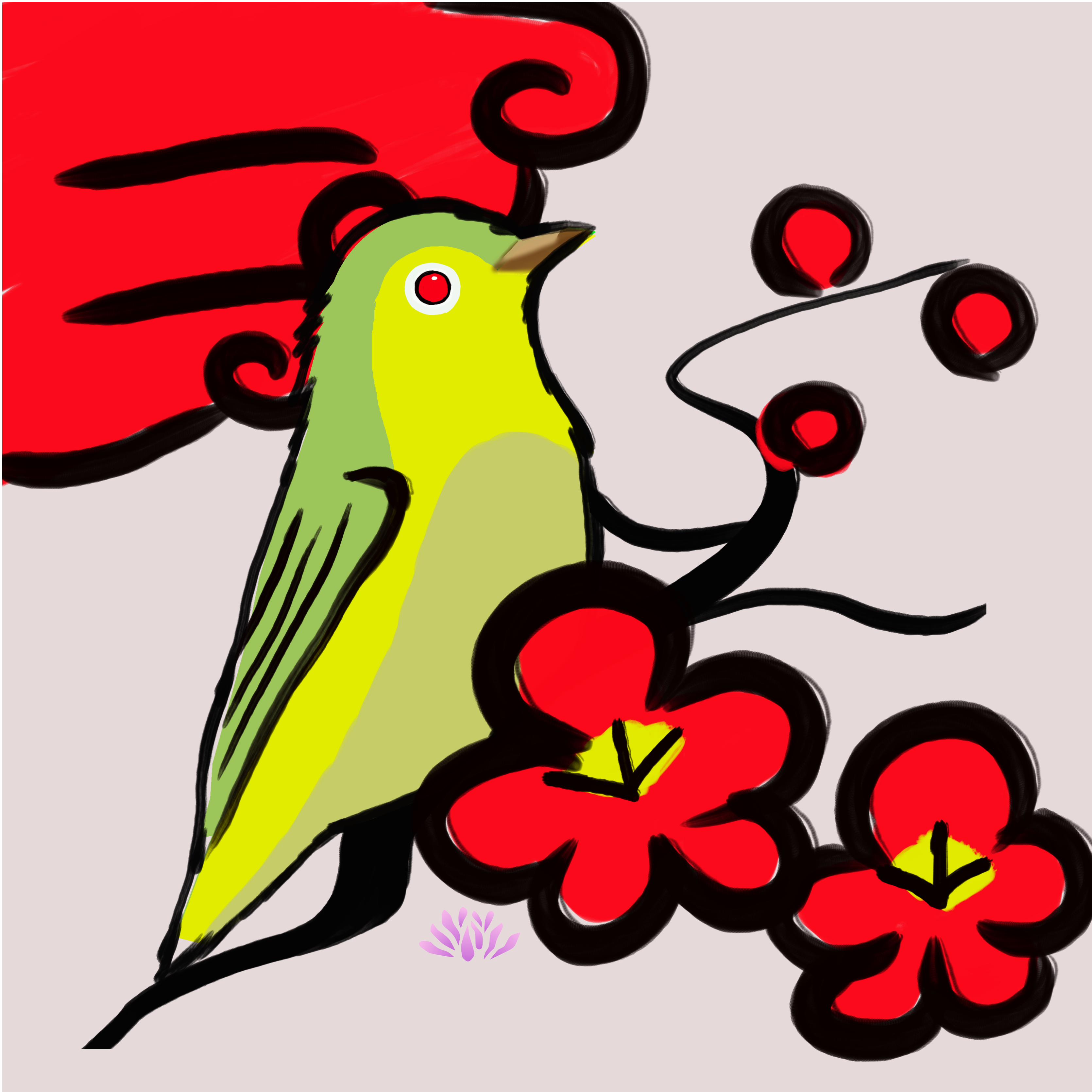 Tsubasa作 花札 梅に鶯 缶ミラー 送料 税込み 障がい者が描く花イラストの雑貨販売 Hananokoro はなのころ