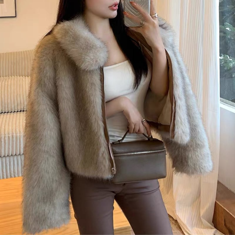 faux fur short zip jacket la2467