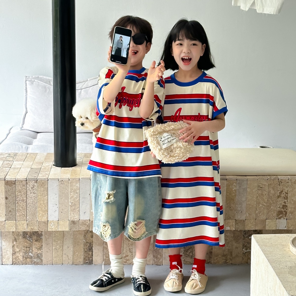 予約」90-150cm お揃いコーデ ボーダーストライプ 子供用 男の子 