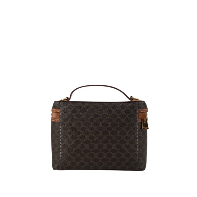 CELINE セリーヌ マカダム ショルダーバッグ ブラウン ブラゾン型押し PVC レザー 2way バニティバッグ vintage ヴィンテージ オールド hts83y