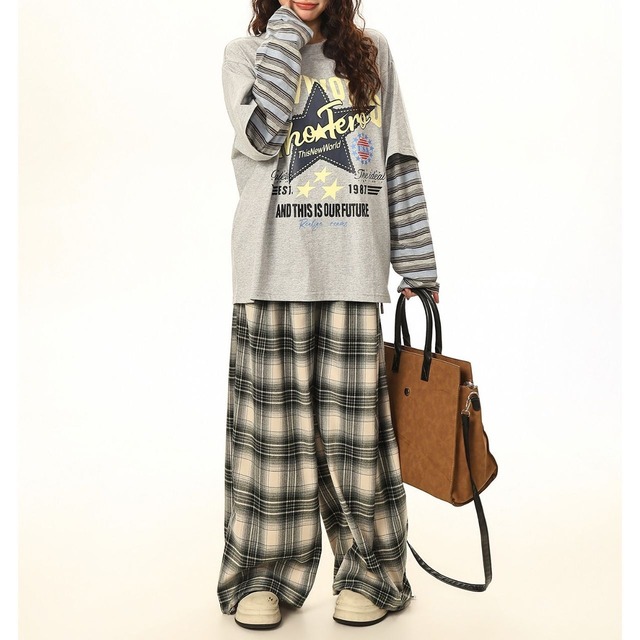 スターグラフィックレタリングレイヤードTシャツ 2col   R01769