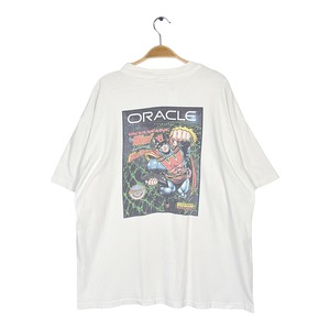 90s オラクル ソフトウェア IT企業系 ヴィンテージ Tシャツ アメコミ風 ホワイト シングルステッチ ORACLE サイズXL相当 BZ0656