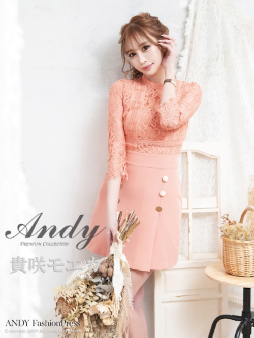 【Andy】【即納】【Andy ANDY Fashion Press 09 COLLECTION 05】フラワーレース/ ゴールドボタンデザイン/ 七分袖/ 長袖/ 袖あり/ プリーツ/ ミニドレス/ キャバドレス 2548 [OK2548]