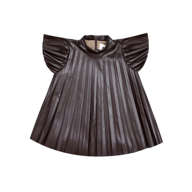 【即納】Girls Faux Leather Pleated Dress