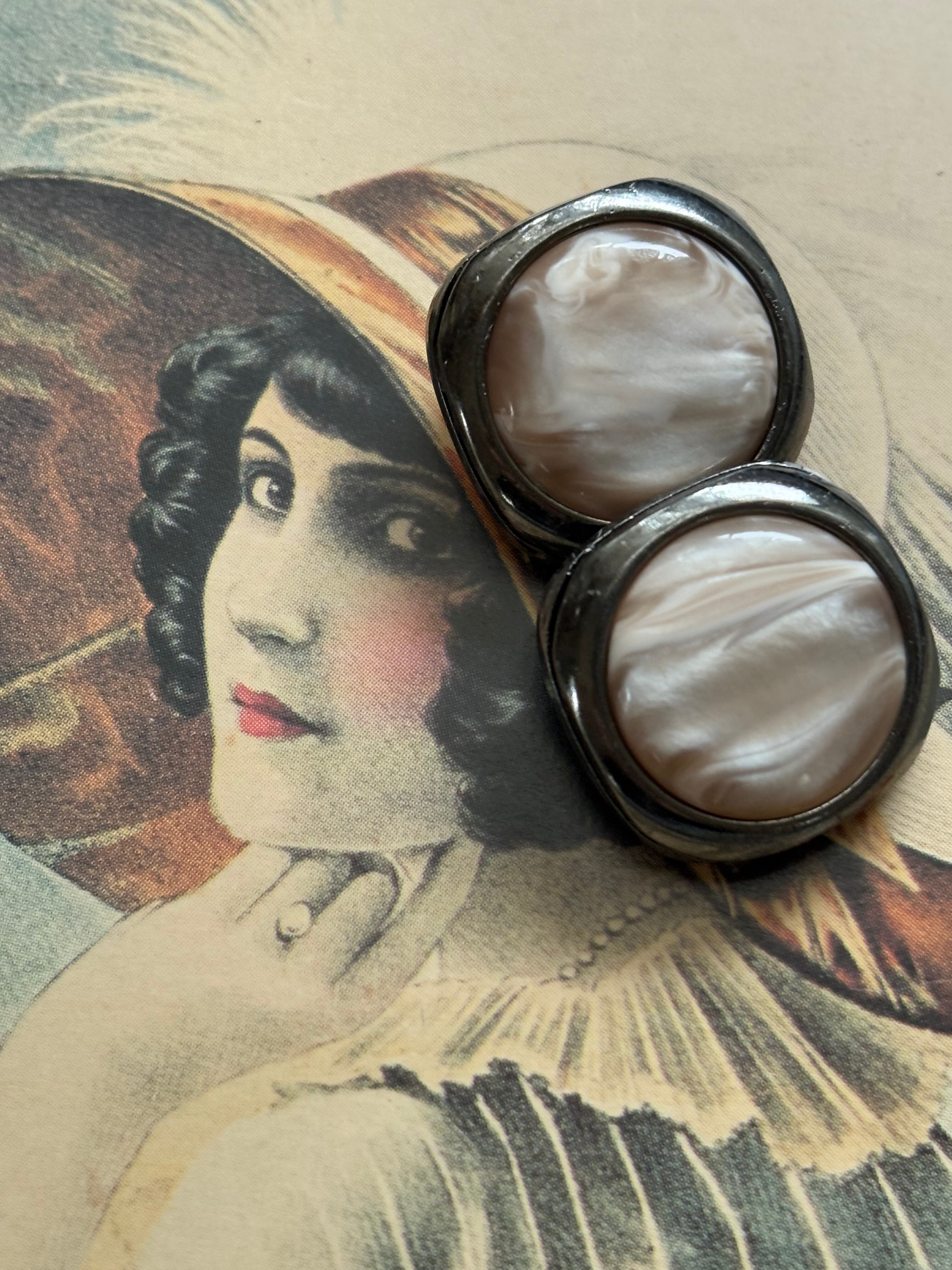 19mm Jaoanese ヴィンテージボタン マーブル調 ピンク×シルバー カボション アクセサリーパーツ 装飾材 カルトナージュ