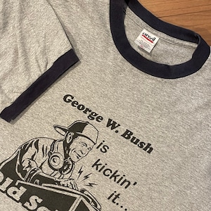 【anvil】リンガー トリム Tシャツ DJ イラスト George W.Bush old school ビッグサイズ XL US古着 アメリカ古着