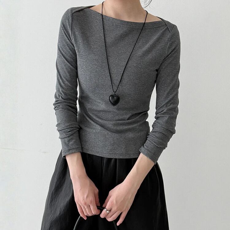 ボートネック シンプル ロングスリーブトップス 3col N00234