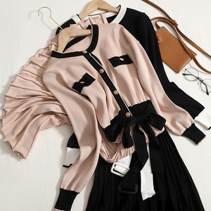 【送料無料】ワンピース レディース ニットワンピース ニットワンピ 長袖 ロングワンピース ロング丈 ミモレ丈 フレア aライン バイカラー 配色 フロントボタン ボタン ハイウエスト ウエストマーク リボン りぼん ベルト 着痩せ 細見え 無地 シンプル 大人 上品 きれいめ エレガント フェミニン 通勤 OL お呼ばれ デート セレモニー イベント 食事会 二次会 謝恩会 春 秋 韓国 20代 30代 40代 50代