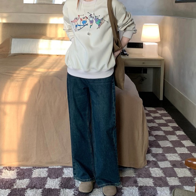 high waist straight wide-leg denim pants J00155