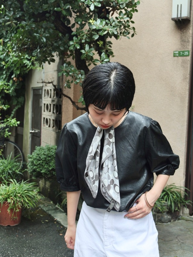 faux leather puff sleeve tops【1869】