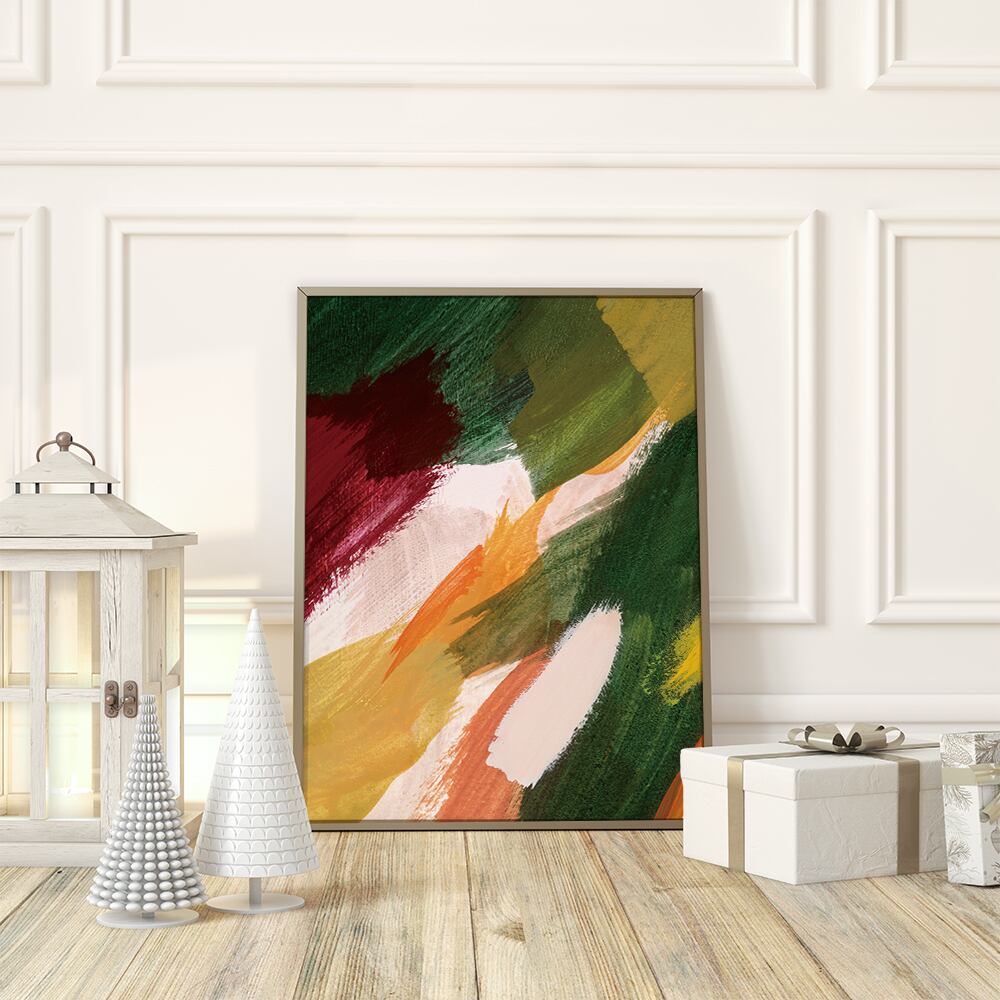 クリスマスカラーのペイントポスター / i1071 / ワインレッドやグリーンのモダンなペイント抽象画
