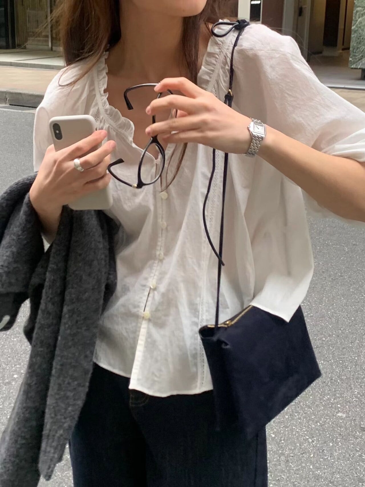 (即納) ounce / Neck ruffle blouse