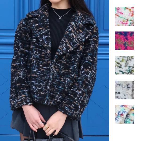 多色ツイード ウールショートコート 6色展開 レディースアウター