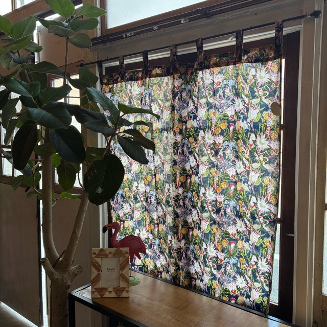 India animal & Botanical  door curtain　インド　アニマル＆ボタニカルドアカーテン　AC　ネイビー　100×180cm　間仕切り　暖簾　植物　コットン　木版
