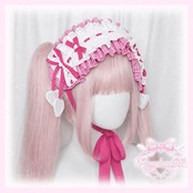 ♡ Candy ギンガムチェック柄 フリルレースリボンヘッドドレス light blue ♡