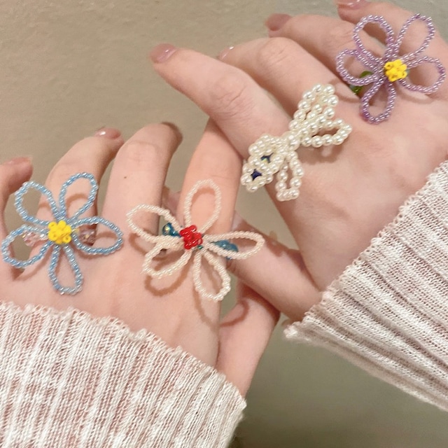 colorful flower beads ring【4color】  e1398