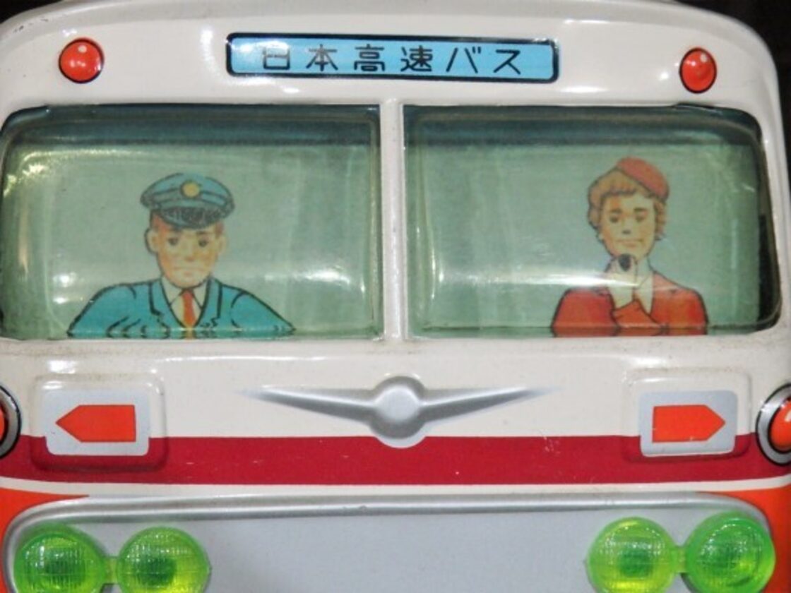 ブリキの大型バス 箱付 イチコーの日本高速バス 鉄製 ブリキ玩具 12 
