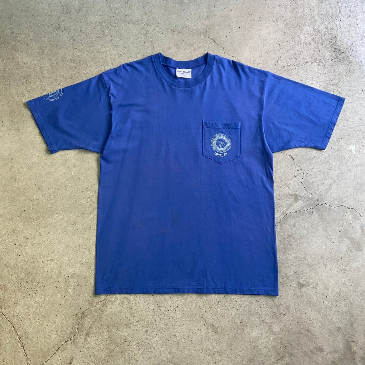 ARCHIVIO ロゴ Tシャツ 青 USA製 IBEW LOCAL 58 プリント ポケットTシャツ メンズXL 古着 労働