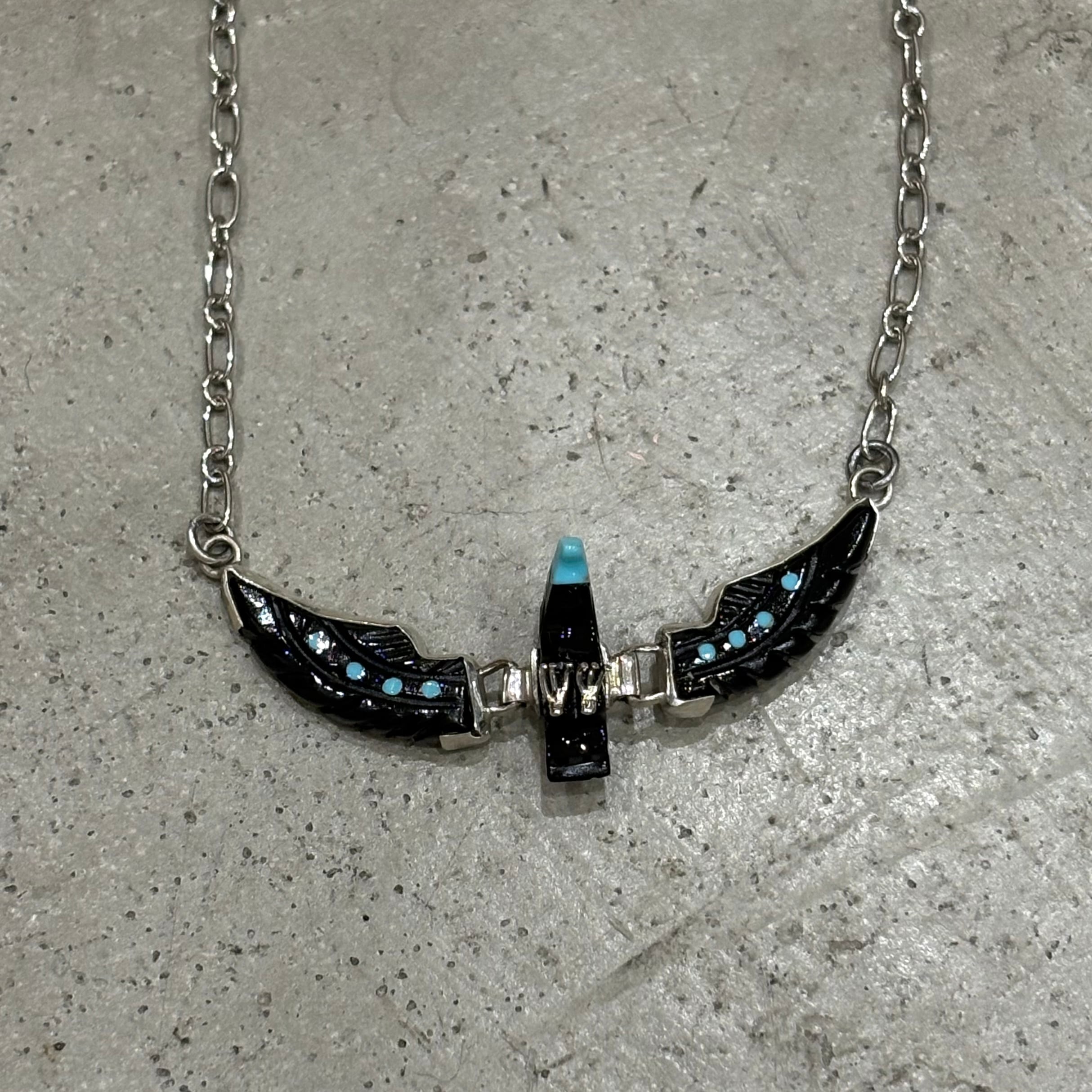 NAVAJO【Ben Livingston Eagle Silver Necklace with Jet x Turquoise