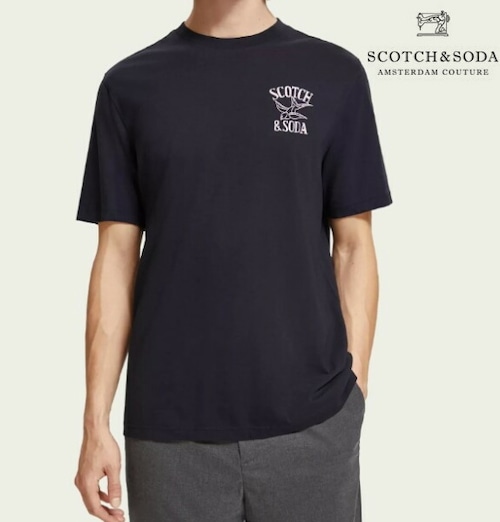 スコッチアンドソーダ Tシャツ 半袖 メンズ トップス ネイビー 紺 SCOTCH&SODA Artwork T-shirt 282-14416 Deep Sea