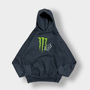 Monster energy Fox Racing コラボ パーカー 刺繍ロゴ プルオーバー フーディー スウェット モンスターエナジー フォックスレーシング us古着