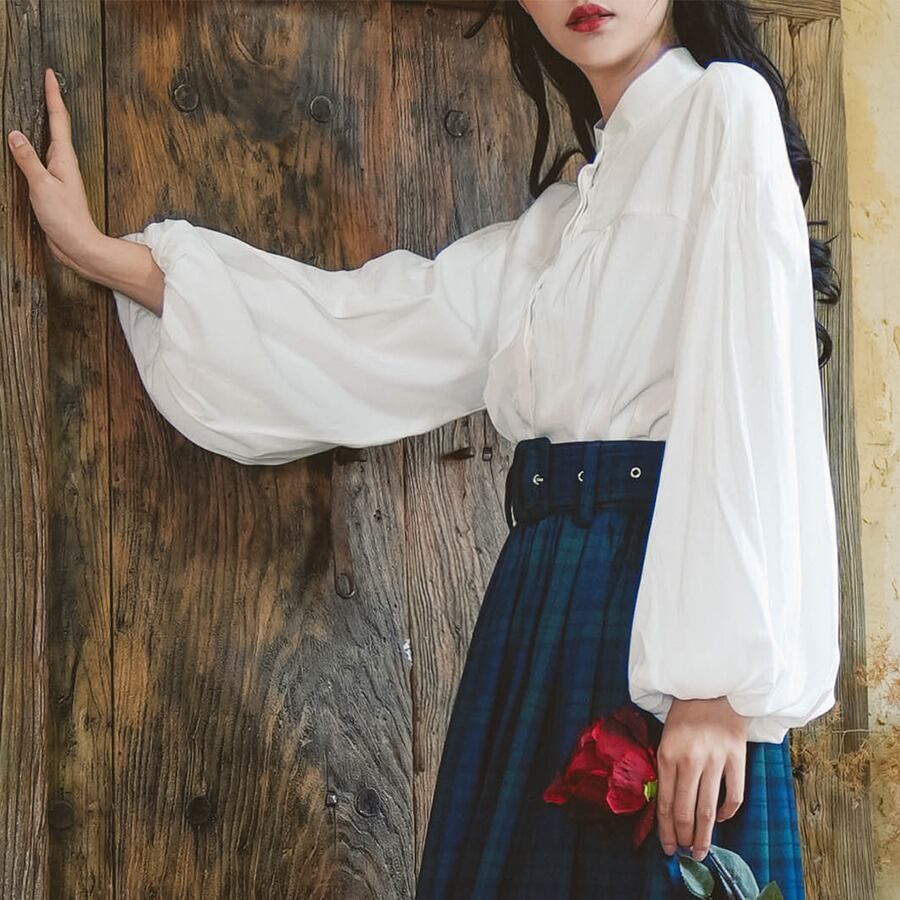 バルーンスリーブスタンドカラー ブラウス 0092