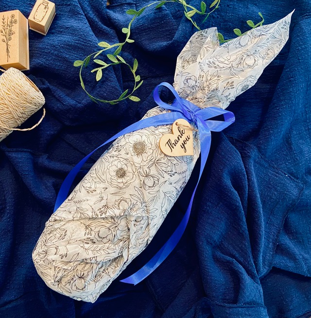 【ギフト梱包】ブルーリボン×BHフラワー×Thankyou木製タグ