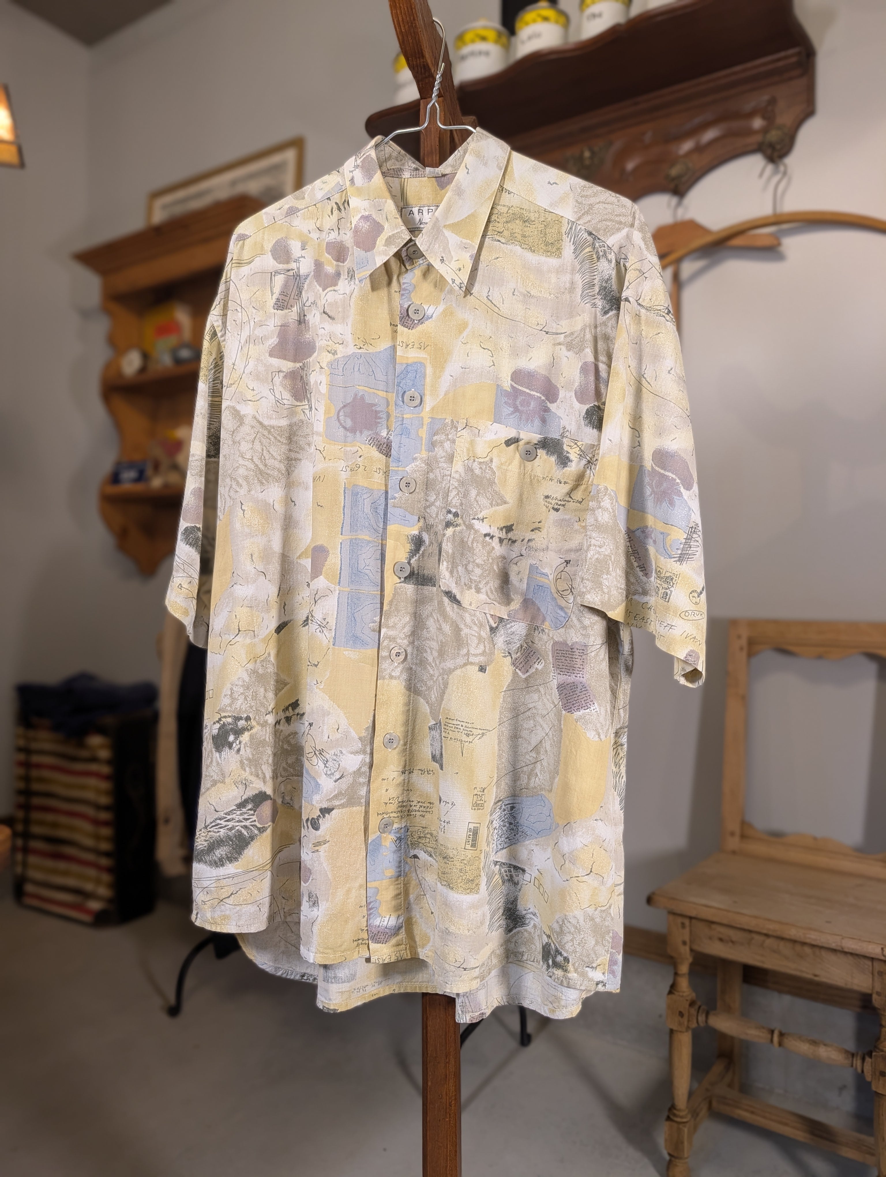 1990s Euro ARPINO Print Viscose Shirts LightYellow