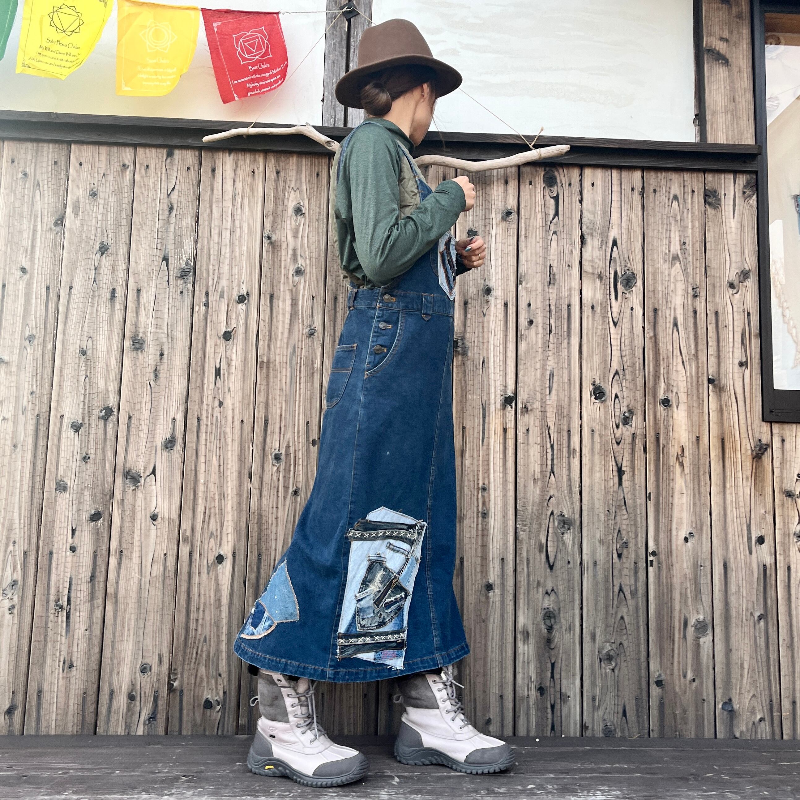 デニムリメイクジャンパースカート ☆男前 ミリタリー ペイント デニム