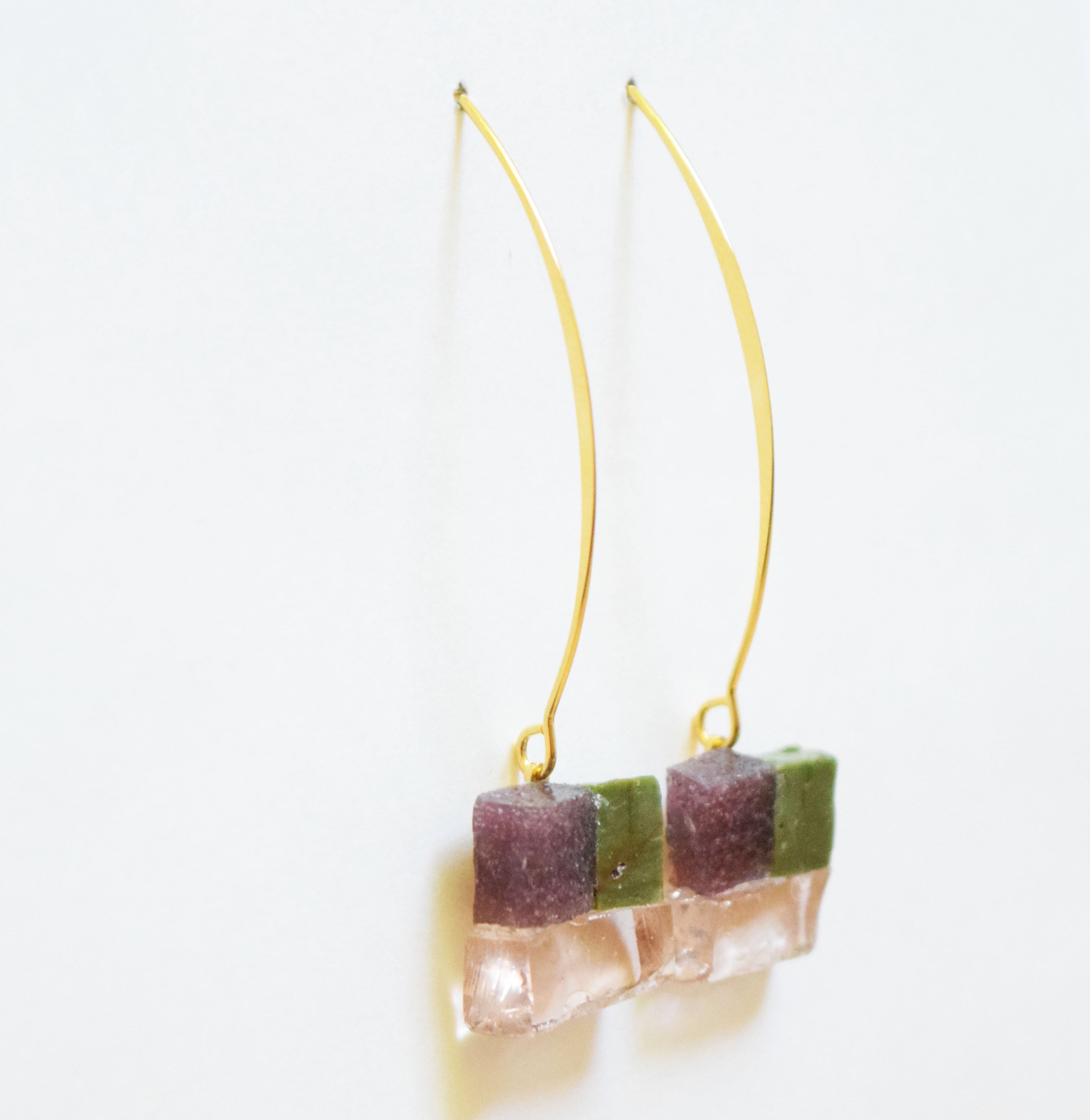 【花窓】ロングピアス　紫×抹茶×クリア