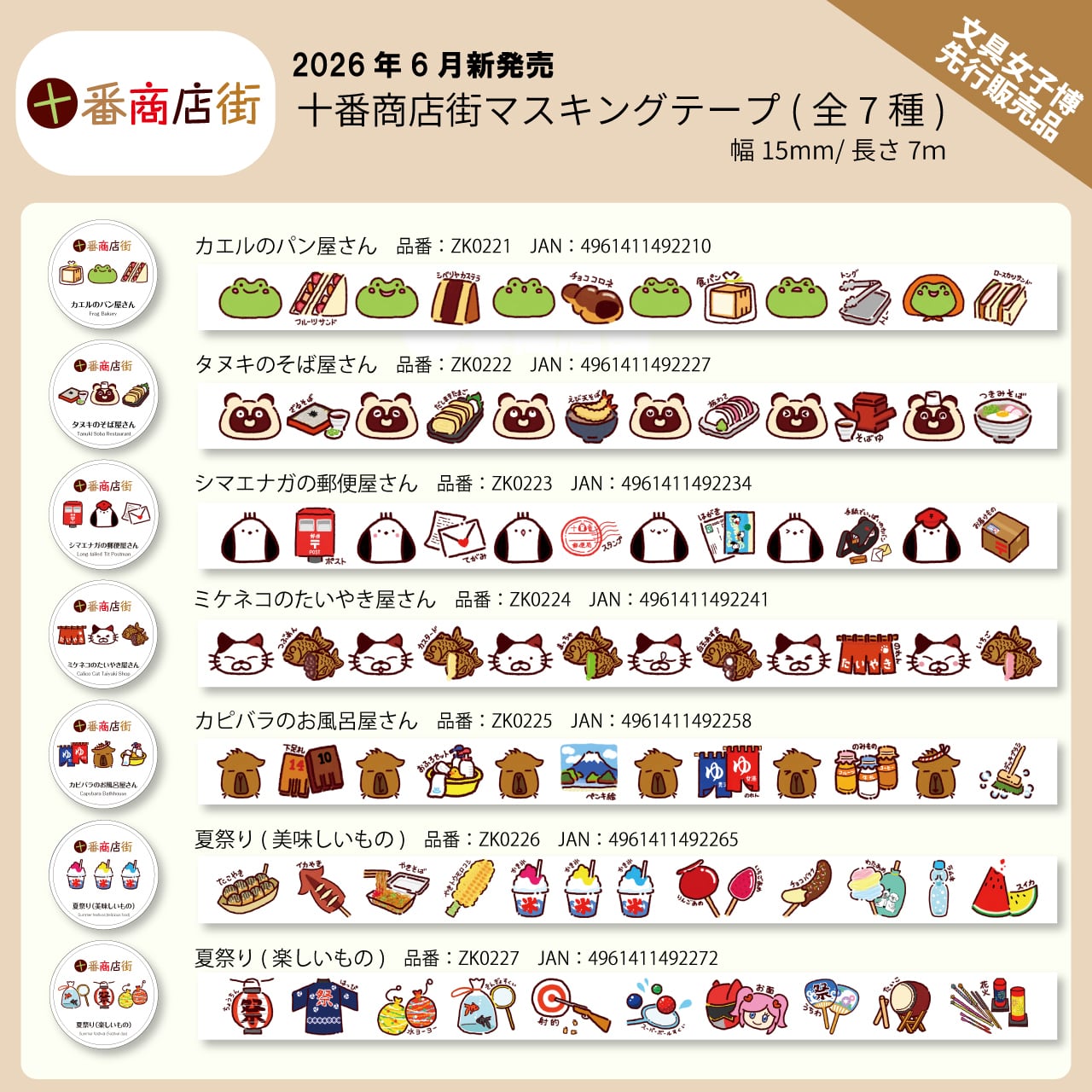 【絶版・希少品】 120種 海外マスキングテープ まとめ売り 人物 装飾 食べ物 十番商店街マスキングテープ【夏祭り(美味しいもの)】 | (株)長門屋商店