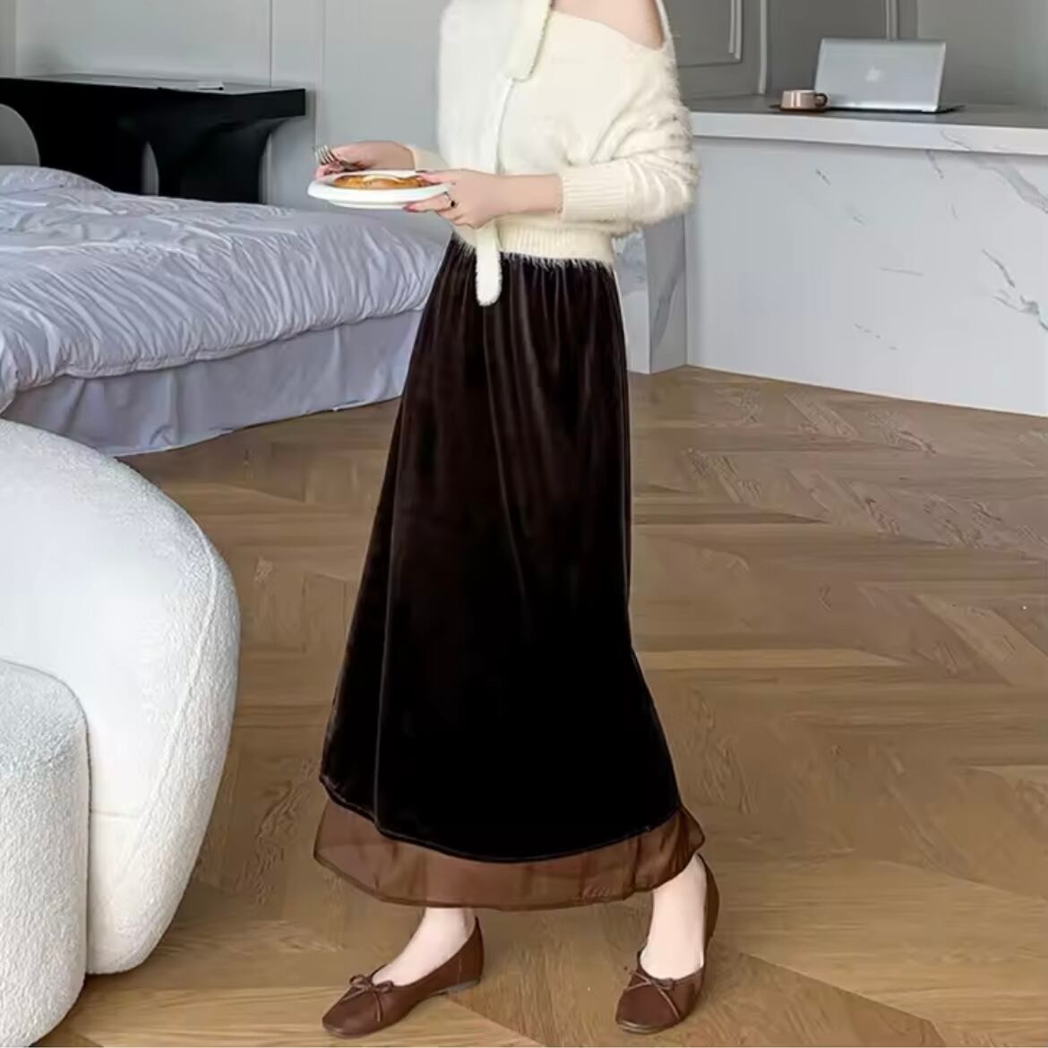 velor slit long skirt