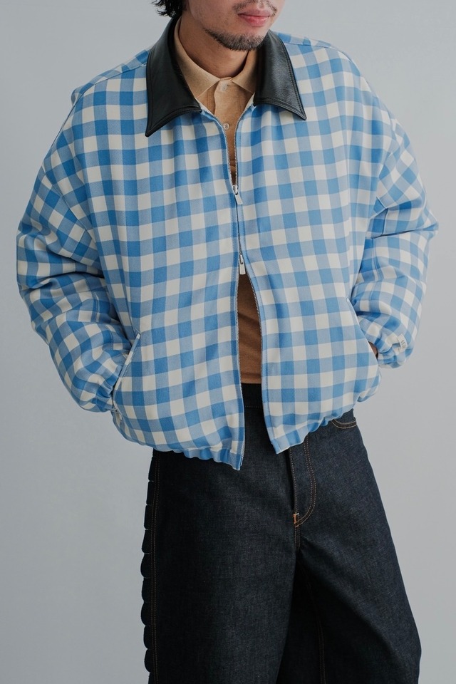 【TSTS】GINGHAM WOOL LEATHER COLLAR DOWN JACKET