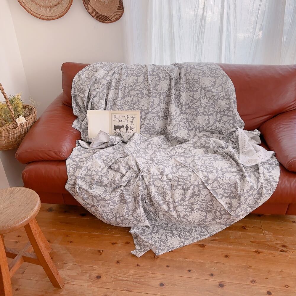 カンタキルト【M】サラシア・グレー ブロックプリントキルト