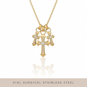 -LUXURY CROSS SERIES- 316L triple cross necklace VN5-112