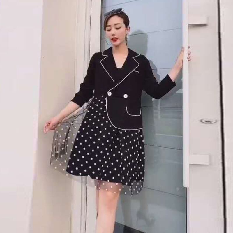 プラスサイズのレディースドレス2020新しい秋の太った姉妹mm年齢削減ルーズで薄いカバー肉ミドル丈スカート ミックスインファッション57182924566